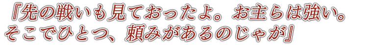 『先の戦いも見ておったよ。お主らは強い。そこでひとつ、頼みがあるのじゃが』